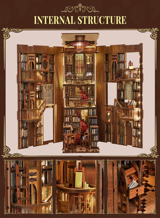 CCCDF Book Nook Library Kit, DIY Miniature Dollhouse Booknook Kit, 3D Wooden Puzzle Bookend Bookshelf with LED Light for Adults Teens (Abbey Library) - Image 5